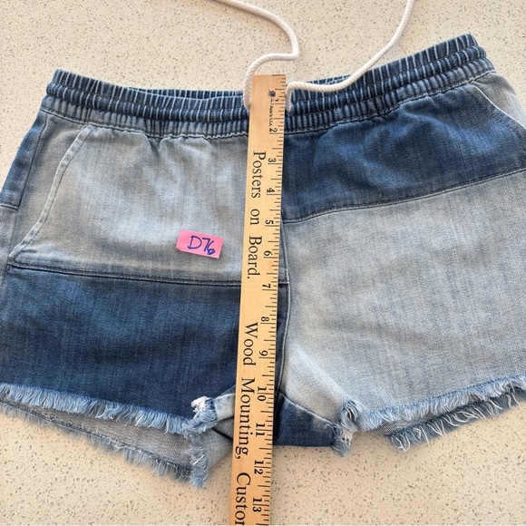 Aerie Denim Jean Shorts Pull On Patchwork Small Summer Elastic Waist Drawstring - Picture 8 of 14